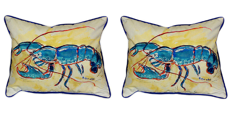 Pair of Betsy Drake Blue Lobster Large Pillows 16 Inch x 20 Inch Main image