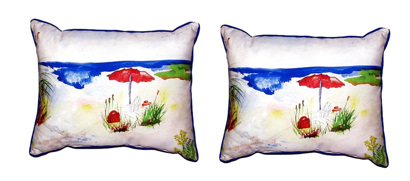 Pair of Betsy Drake Red Beach Umbrella Large Pillows 16 Inch X 20 Inch Main image