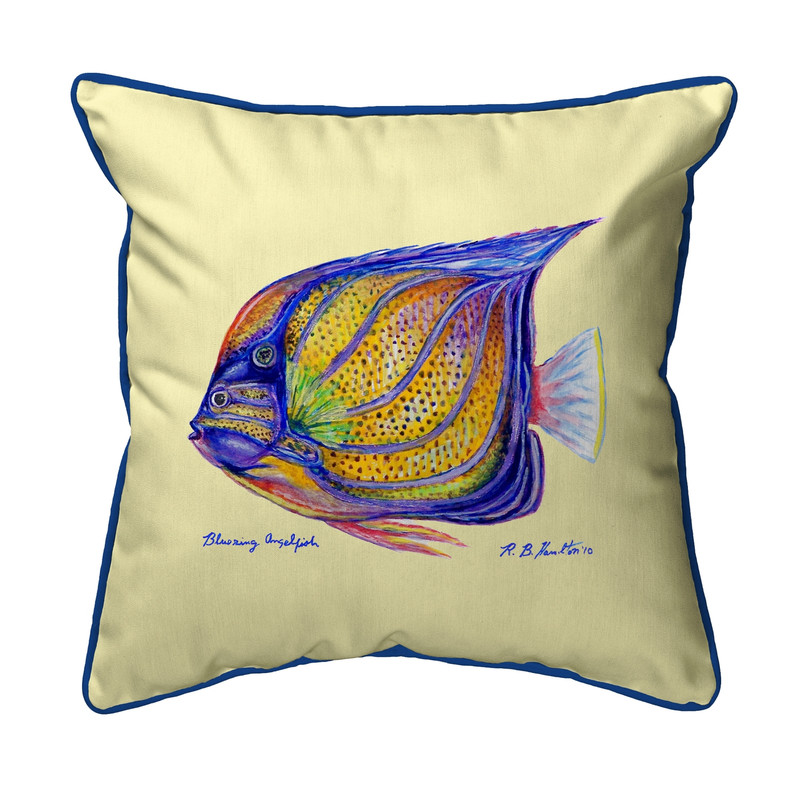 Betsy Drake Blue Ring Angelfish Extra Large 22 X 22 Indoor/Outdoor Yellow Pillow Main image