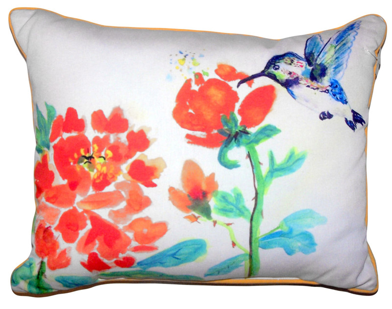 Betsy Drake Hummingbird & Red Flower Extra Large Pillow 20 X 24 Main image