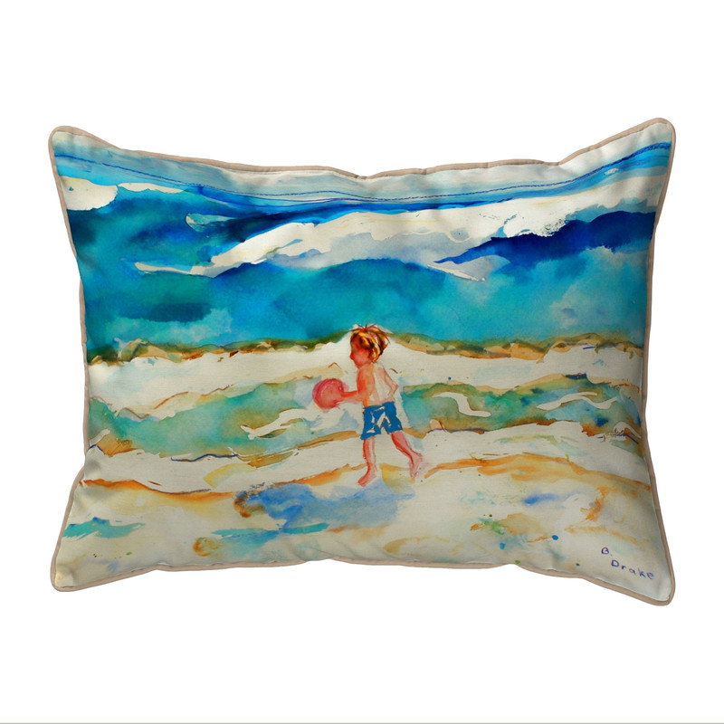 Betsy Drake Boy and Beach Ball Extra Large 20 X 24 Indoor / Outdoor Pillow Main image