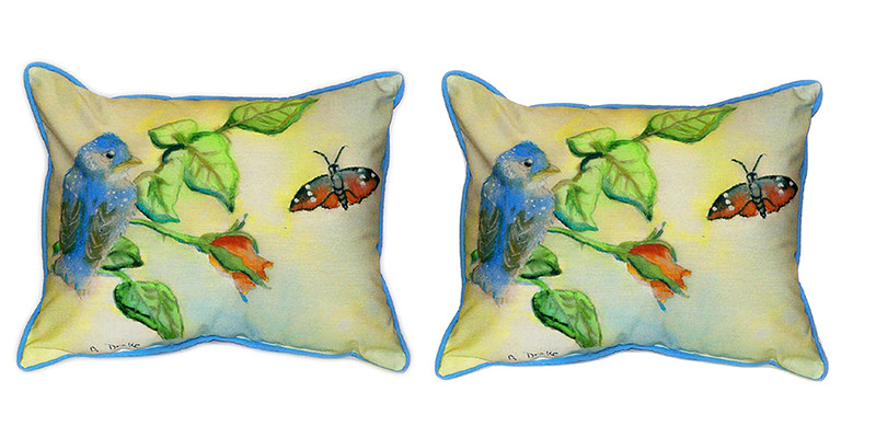 Pair of Betsy Drake Blue Bird Large Pillows 15 Inch x 22 Inch Main image