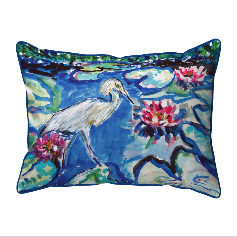 Betsy Drake Heron & Waterlilies Extra Large Zippered Pillow 20x24 Main image