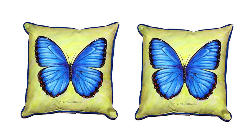 Pair of Betsy Drake Dick’s Blue Morpho Large Pillows 18 Inch X 18 Inch Main image