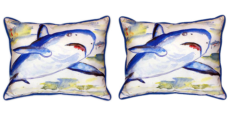 Pair of Betsy Drake Shark Large Indoor/Outdoor Pillows 16x20 Main image