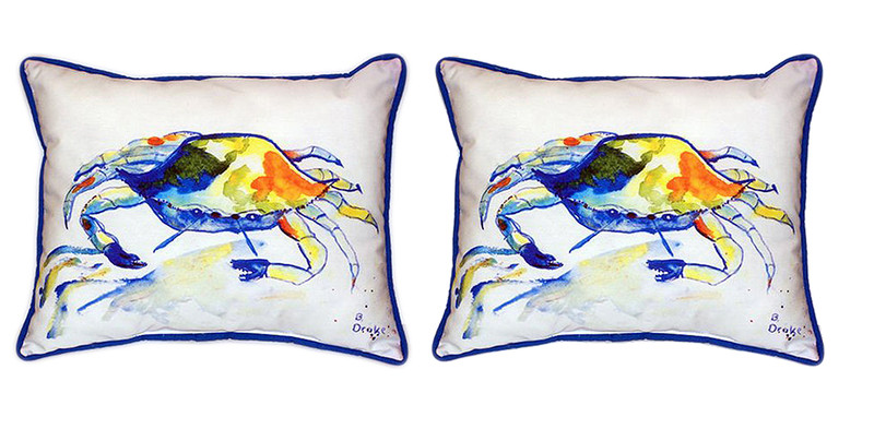 Pair of Betsy Drake Yellow Crab Large Indoor/Outdoor Pillows 16x20 Main image