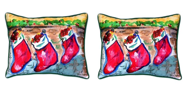 Pair of Betsy Drake Christmas Stockings Large Indoor/Outdoor Pillows 16x20 Main image