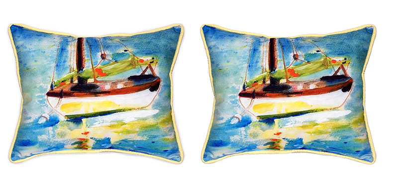 Pair of Betsy Drake Yellow Sailboat Large Indoor/Outdoor Pillows 16x20 Main image