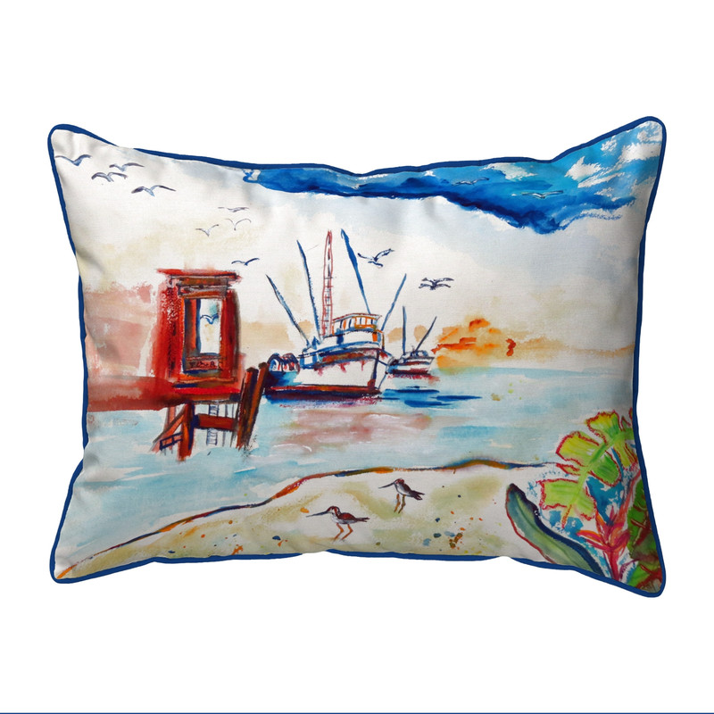 Betsy Drake Dock & Shrimp Boat Extra Large Zippered Pillow 20x24 Main image
