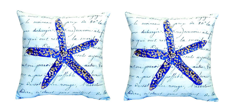 Pair of Betsy Drake Blue Starfish No Cord Pillows 18 Inch X 18 Inch Main image