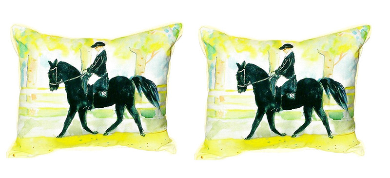 Pair of Betsy Drake Black Horse & Rider Large Indoor/Outdoor Pillows 16" X 20" Main image
