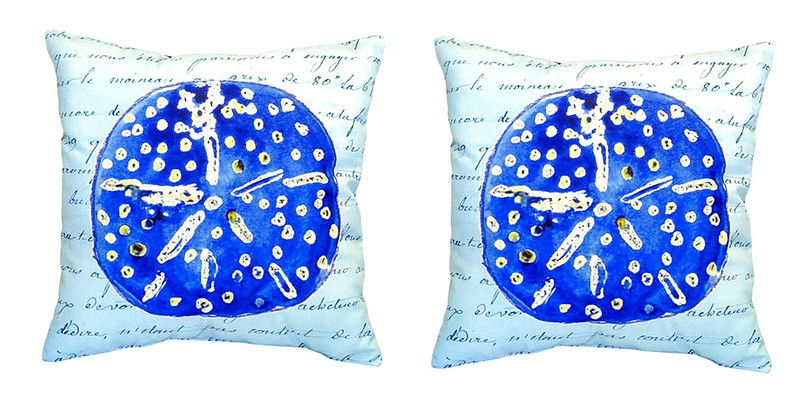 Pair of Betsy Drake Blue Sand Dollar No Cord Pillows 18 Inch X 18 Inch Main image