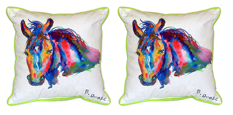 Pair of Betsy Drake Nellie - Horse Large Indoor/Outdoor Pillows 16 In X 20 In Main image
