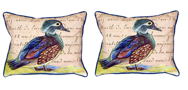Pair of Betsy Drake Female Wood Duck Script Large Indoor/Outdoor Pillows 16 X 20 Main image