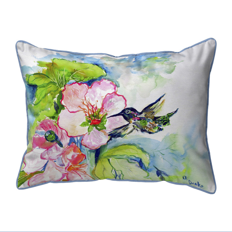 Zippered Betsy Drake Hummingbird and Hibiscus Outdoor Pillow 20 Inch x 24 Inch Main image