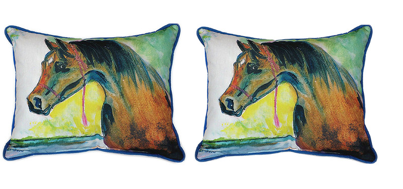 Pair of Betsy Drake Prize Horse Large Indoor/Outdoor Pillows 16x20 Main image