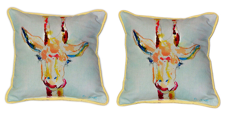 Pair of Betsy Drake Giraffe Large Indoor/Outdoor Pillows 18 Inch x 18 Inch Main image