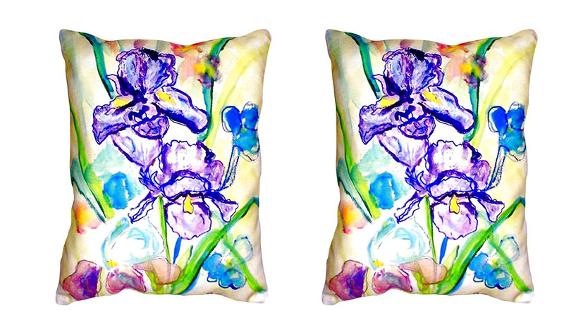 Pair of Betsy Drake Two Irises No Cord Pillows 16 Inch X 20 Inch Main image