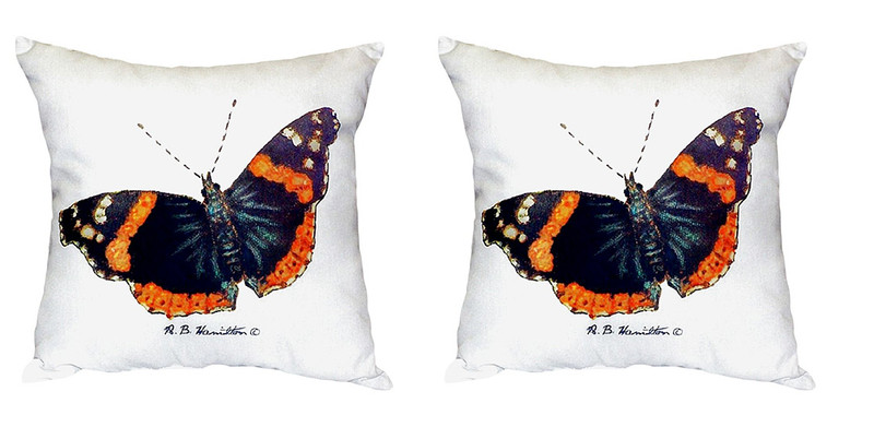 Pair of Betsy Drake Red Admiral Butterfly No Cord Pillows 18 Inch X 18 Inch Main image