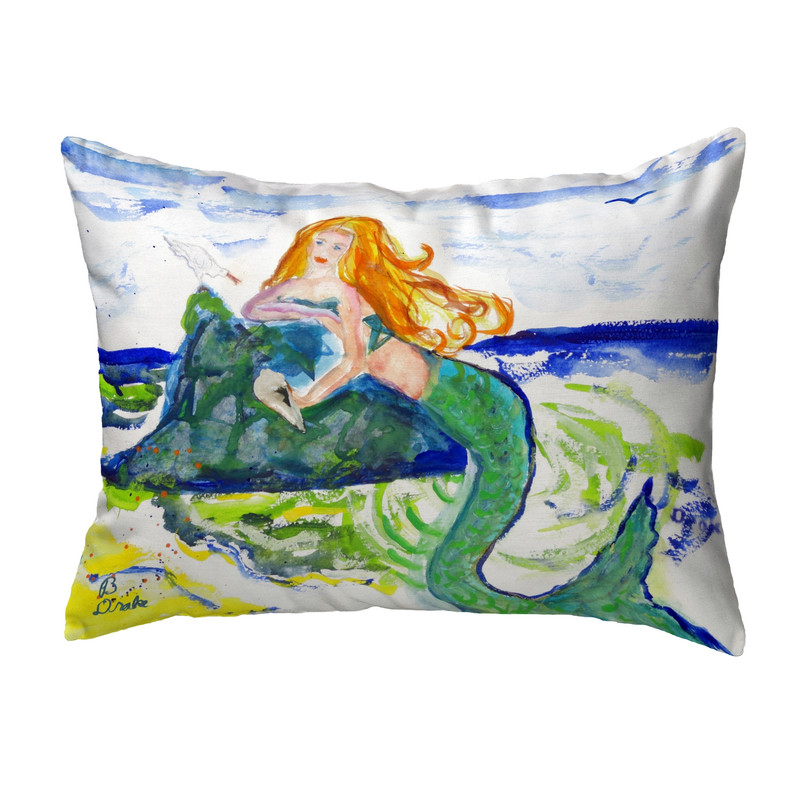 Betsy Drake Mermaid on Rock No Cord Pillow 16x20 Main image