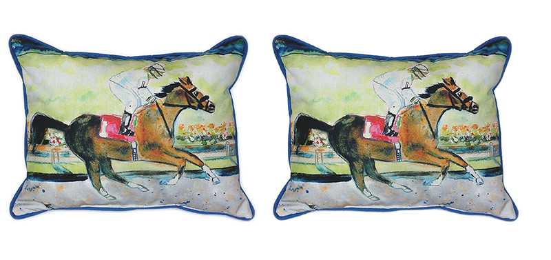 Pair of Betsy Drake Racing Horse Large Indoor/Outdoor Pillows 16x20 Main image