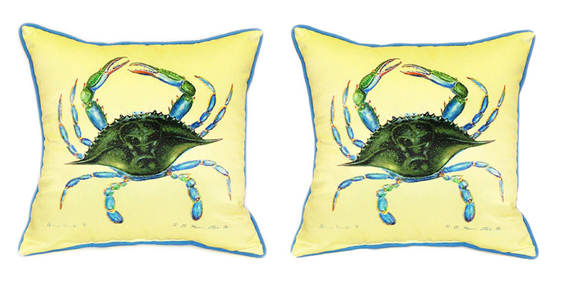 Pair of Betsy Drake Female Blue Crab Large Indoor/Outdoor Pillows18 In X 18 In Main image