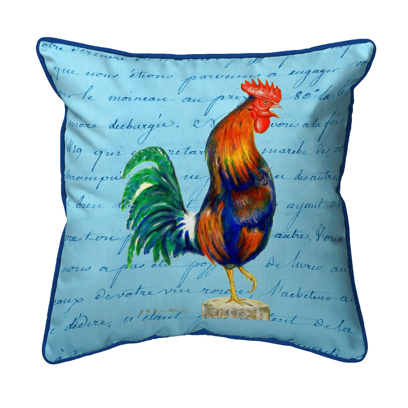 Betsy Drake Blue Rooster Script Extra Large 22 X 22 Indoor / Outdoor Pillow Main image