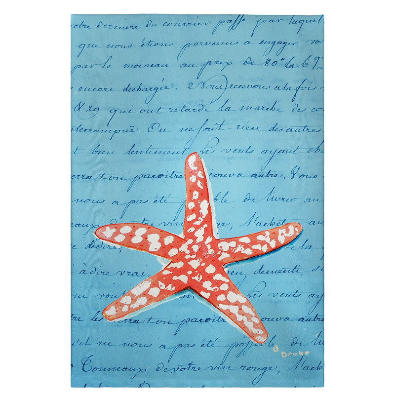 Betsy Drake Coral Starfish Blue Script Guest Towel Main image