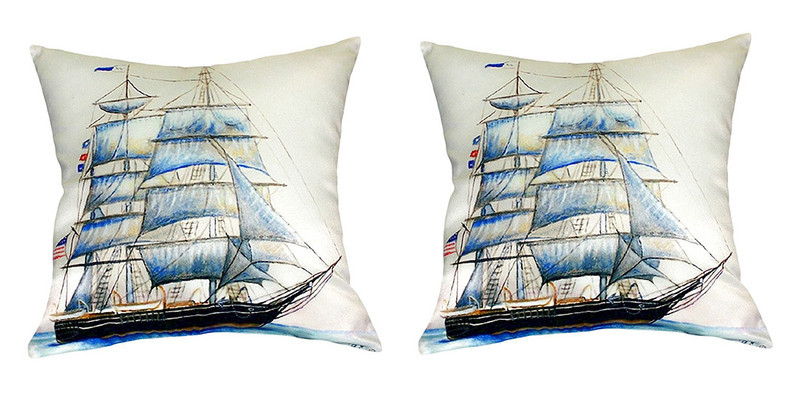 Pair of Betsy Drake Whaling Ship No Cord Pillows 18 Inch X 18 Inch Main image