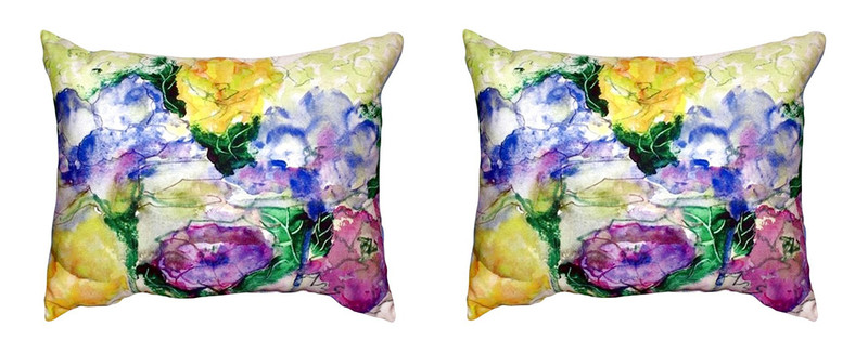 Pair of Betsy Drake Watercolor Garden No Cord Pillows 16 Inch X 20 Inch Main image
