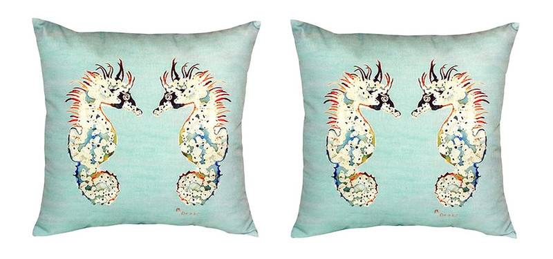 Pair of Betsy Drake Betsy’s Sea Horses - Teal No Cord Pillows 18 Inch X 18 Inch Main image