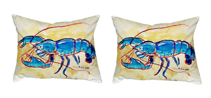 Pair of Betsy Drake Blue Lobster No Cord Pillows 16 Inch X 20 Inch Main image
