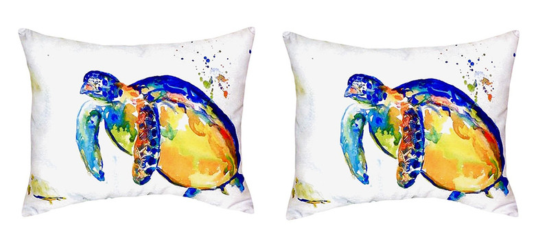 Pair of Betsy Drake Blue Sea Turtle II No Cord Pillows 16 Inch X 20 Inch Main image