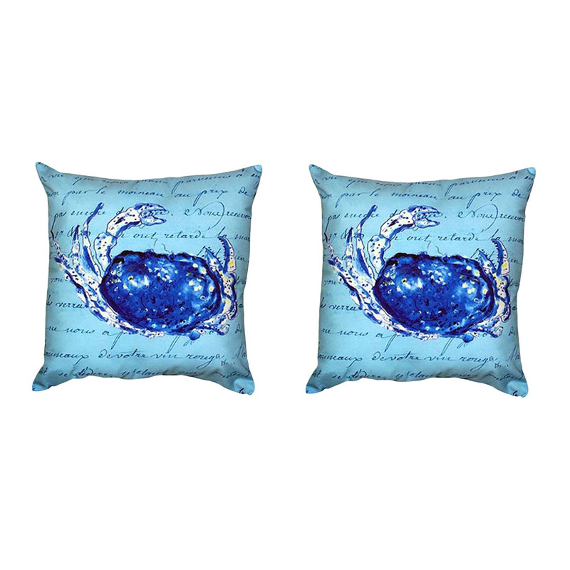 Pair of Betsy Drake Blue Script Crab No Cord Pillows 18 Inch X 18 Inch Main image