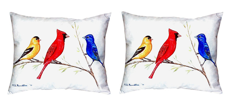 Pair of Betsy Drake Three Birds No Cord Pillows 16 Inch X 20 Inch Main image