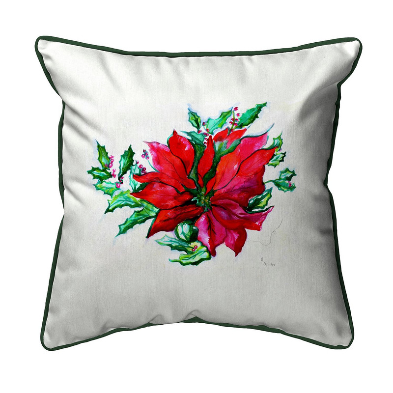 Betsy Drake Poinsettia Small Indoor/Outdoor Pillow 12x12 Main image