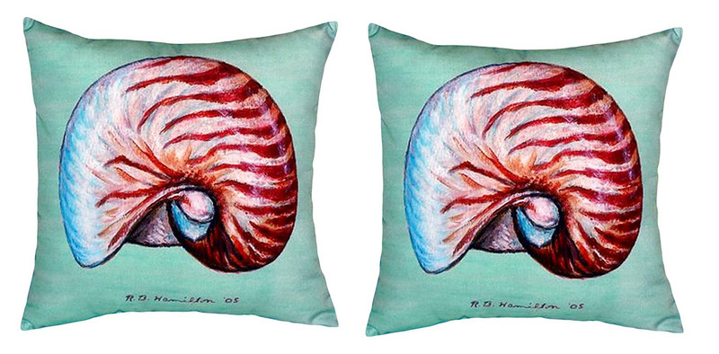 Pair of Betsy Drake Nautilus - Teal No Cord Pillows Main image