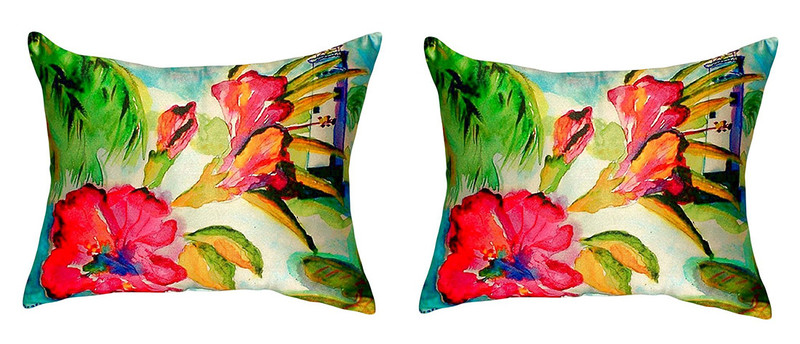 Pair of Betsy Drake Lighthouse and Florals No Cord Pillows 16 Inch X 20 Inch Main image