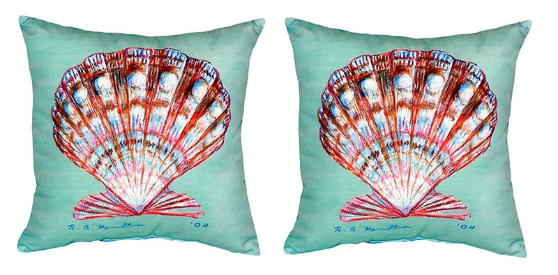 Pair of Betsy Drake Scallop - Teal No Cord Pillows Main image