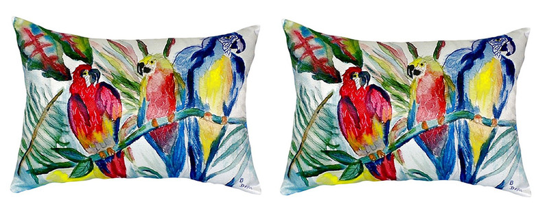 Pair of Betsy Drake Parrot Family No Cord Pillows 15 Inch X 22 Inch Main image