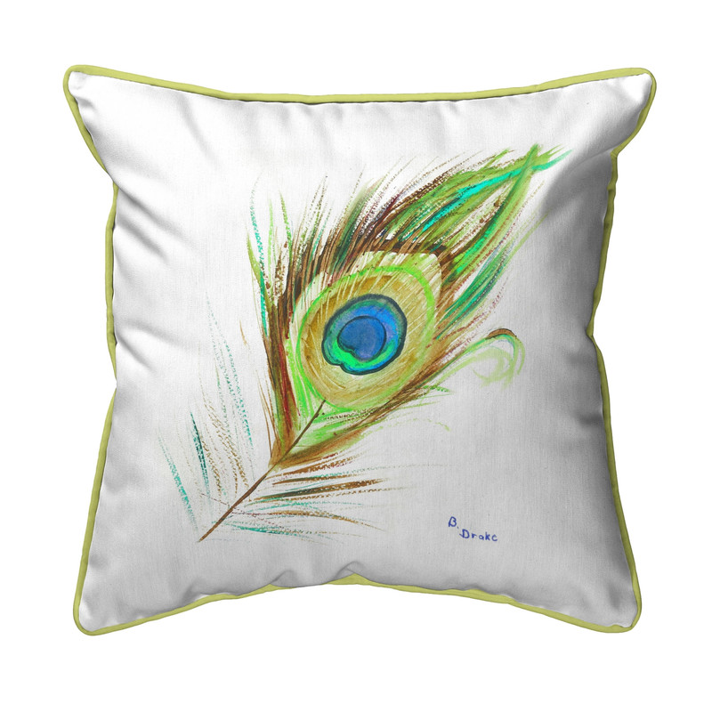 Betsy Drake Peacock Feather Small Indoor/Outdoor Pillow 12x12 Main image