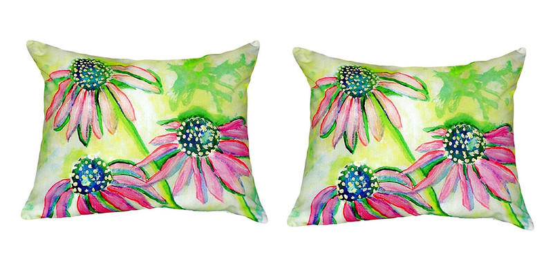 Pair of Betsy Drake Cone Flowers No Cord Pillows Main image