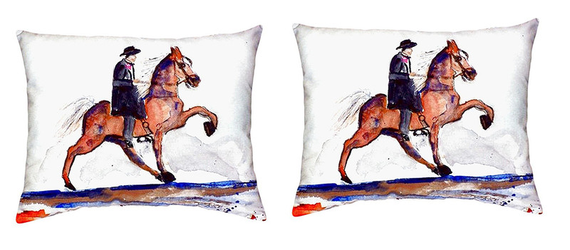 Pair of Betsy Drake Brown Walking Horse No Cord Pillows 16 Inch X 20 Inch Main image