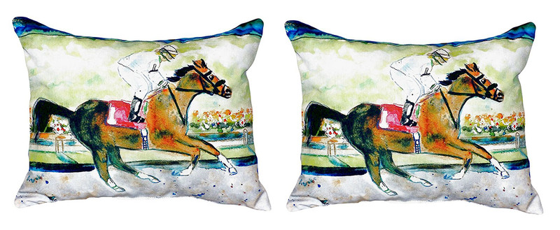 Pair of Betsy Drake Racing Horse No Cord Pillows 16 Inch X 20 Inch Main image