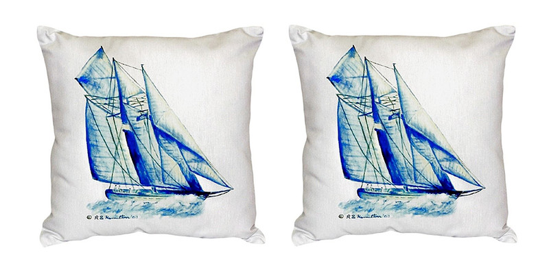 Pair of Betsy Drake Blue Sailboat No Cord Pillows Main image