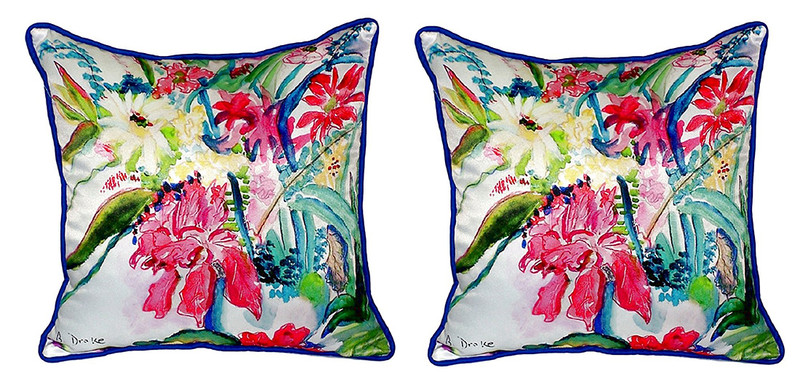 Pair of Betsy Drake Multi Florals Small Pillows 12 Inch X 12 Inch Main image