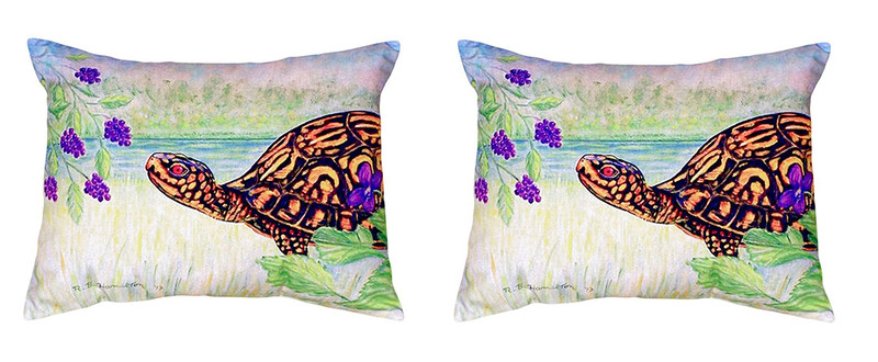 Pair of Betsy Drake Turtle & Berries No Cord Pillows Main image