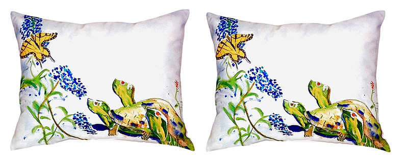 Pair of Betsy Drake Turtles & Butterfly No Cord Pillows 16 Inch X 20 Inch Main image