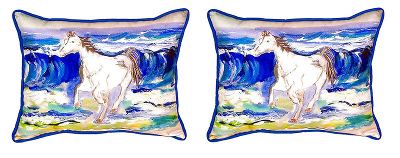 Pair of Betsy Drake Horse & Surf Small Outdoor Pillows 11X 14 Main image