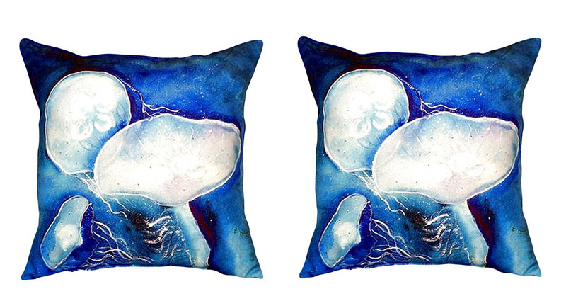 Pair of Betsy Drake Blue Jellyfish No Cord Pillows 18 Inch X 18 Inch Main image